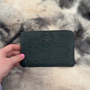 Coach Embossed Dark Green Wristlet